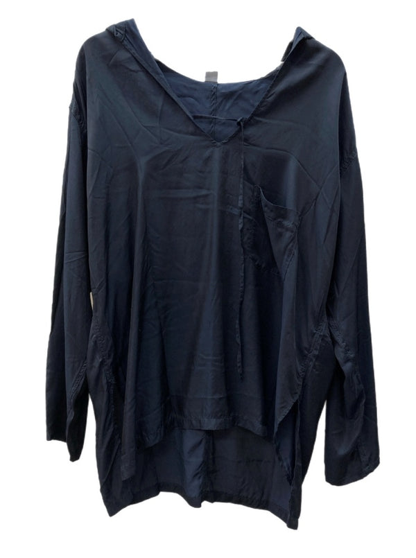 ワイズ Y's ヨウジヤマモト Yohji Yamamoto ブラウス フーディ キュプラ 再生繊維 テンセル 日本製 NAVY 紺 YW-B01-202 長袖シャツ ワンポイント ネイビー SIZE2 104LT-155