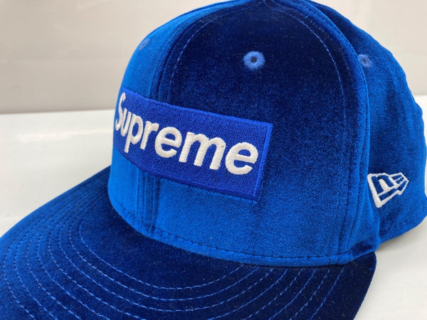 シュプリーム SUPREME 22AW Velour Box Logo New Era ベロア ボックス ロゴ ニューエラ ベースボールキャップ 帽子 青 帽子 メンズ帽子 キャップ 刺繍 ブルー 104H-48