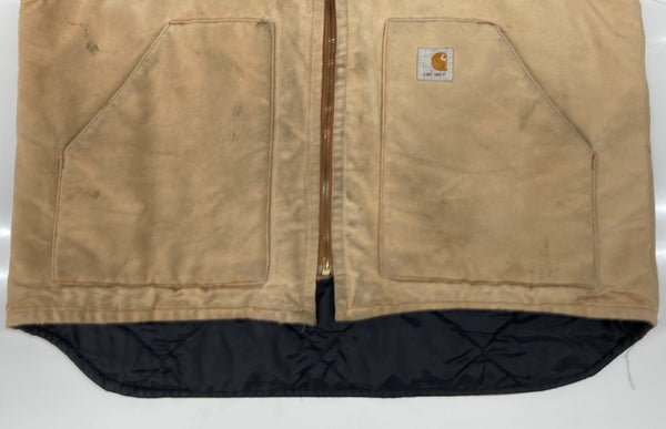 カーハート Carhartt DUCK VEST ダック ベスト ワーク 裏地キルティング アウトドア アウター 薄茶 ベスト ロゴ ベージュ Lサイズ 104MT-1671