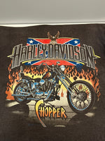 ハーレーダビットソン Harley Davidson 80's~90's 80s 90s CHOPPER フレイム バイカー モーターサイクル 袖裾シングルステッチ VINTAGE ヴィンテージ - Tシャツ ブラック フリーサイズ 101MT-3346