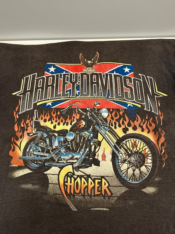 ハーレーダビットソン Harley Davidson 80's~90's 80s 90s CHOPPER フレイム バイカー モーターサイクル 袖裾シングルステッチ VINTAGE ヴィンテージ - Tシャツ ブラック フリーサイズ 101MT-3346