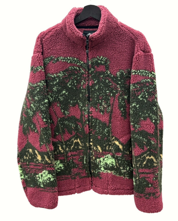 ステューシー STUSSY 19AW Hawaiian Jacquard Mock  ハワイアン ジャガード モック ボア ジャケット 紫 ジャケット 総柄 パープル Lサイズ 104MT-1095