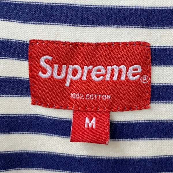 シュプリーム SUPREME 15aw Supreme Striped Logo L/S Top ロンT ネイビー Mサイズ 201MT-4329