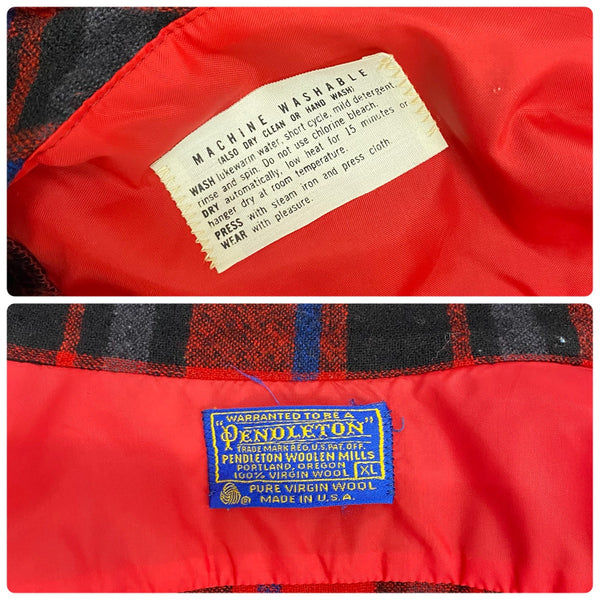 【曜日割引対象外】 ペンドルトン PENDLETON 70's ウール チェックシャツ ボードシャツ ネルシャツ オープンカラー USA製 長袖シャツ レッド XLサイズ 201MT-4773 VB