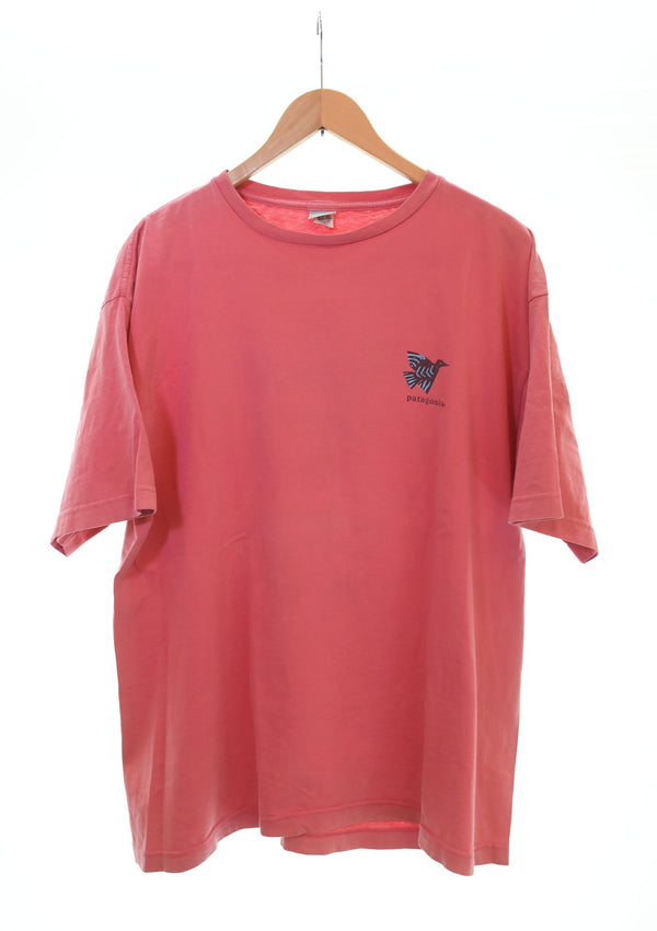 パタゴニア PATAGONIA 90s USA製 鳥 胸ロゴ プリント半袖Tシャツ  Tシャツ ピンク LLサイズ 103MT-1896