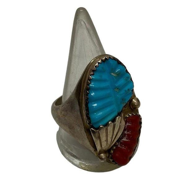 【曜日割引対象外】 【中古】ヴィンテージ vintage Loyolita Othole コーラル＆ターコイズ スターリングシルバー メンズジュエリー・アクセサリー インディアンジュエリー 指輪・リング シルバー 201goods-771 VB