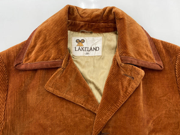 ヴィンテージ vintage 70s 70年代 LAKELAND コーデュロイ レザー パイピング ハーフコート カーコート アウター 茶色 サイズ 38 コート 無地 ブラウン 104MT-1932