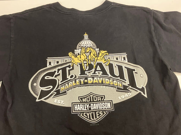 ハーレーダビッドソン Harley-Davidson 00's パープルタイガー バーアンドシールド ロゴ 馬 ホース アニマル 両面 プリント Tシャツ ブラック Mサイズ 101MT-4534