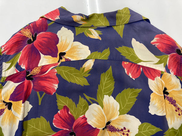 ヴィンテージ vintage 50s 50年代 CAMERON of CALIFORNIA ALOHA SHIRT アロハシャツ 長袖 オープンカラー 開襟 フェード ナス紺 長袖シャツ 総柄 マルチカラー Lサイズ 104MT-1827