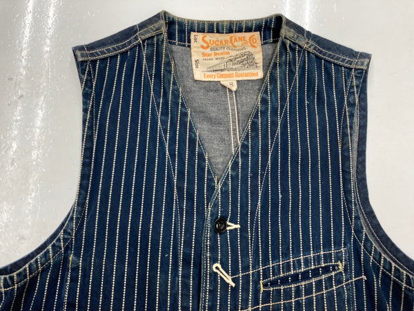 シュガーケーン SUGAR CANE 9oz WABASH STRIPE WORK VEST ウォバッシュ ストライプ ワークベスト シンチバック 紺 SC12654 ベスト ストライプ ネイビー 104MT-696