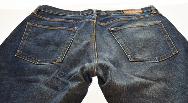 ダブルアールエル RRL ボタンフライ ラルフローレン 革パッチ フレア ブーツカット デニム 00'S 2000年代 デニム ブルー 34 103MB-593