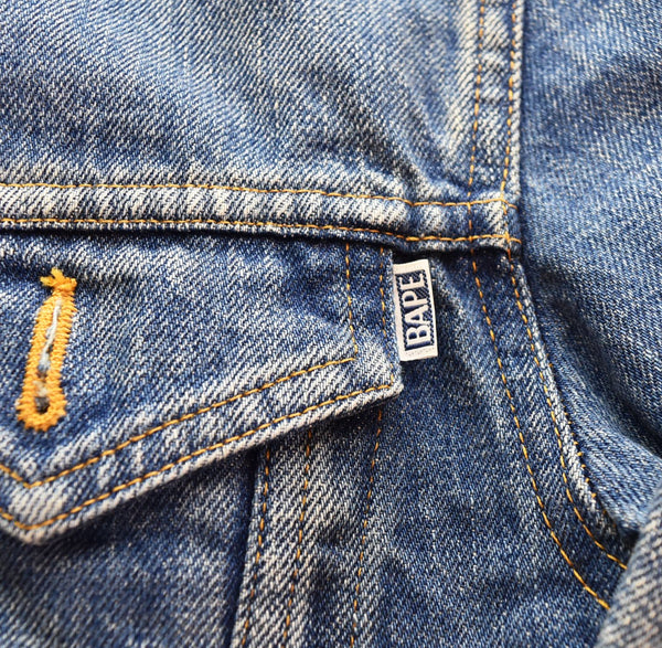 ア ベイシング エイプ A BATHING APE BAPE INDIGO ベイプ インディゴ DENIM JACKET INDIGO ウォッシュ 加工 デニム インディゴ  001LJ0251020X ジャケット ブルー Sサイズ 103MT-2946