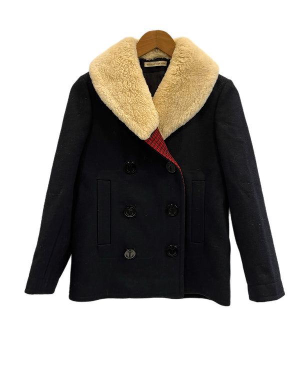 バレンシアガ BALENCIAGA イタリア製 Pコート ファー 紺 ジャケット ネイビー サイズ36 101LT-239