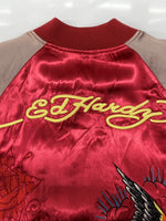 エドハーディー Ed Hardy 龍刺繍 スカジャン ドラゴン柄 ジップアップ チェーン刺繍 アウター ジャケット 赤 ジャケット 総柄 レッド Mサイズ 104MT-1663
