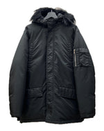 ステューシー STUSSY DOWN JACKET ダウン ジャケット N-3B フライト ニット切り替え ジップアップ ファー アウター 黒 ジャケット 総柄 ブラック Lサイズ 104MT-1653