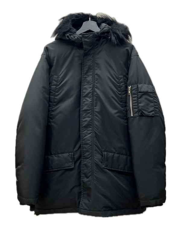 ステューシー STUSSY DOWN JACKET ダウン ジャケット N-3B フライト ニット切り替え ジップアップ ファー アウター 黒 ジャケット 総柄 ブラック Lサイズ 104MT-1653