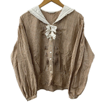 カネコイサオ kaneko isao ワンダフルワールド セーラーカラー シャツ リボン ギンガムチェック柄 長袖シャツ ブラウン 201LT-433