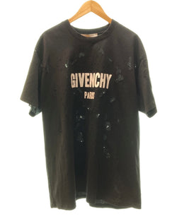 ジバンシィ GIVENCHY 19SS デストロイ加工 ロゴ プリント Tシャツ 半袖カットソー 黒 BM70383Y0B XL Tシャツ ロゴ ブラック 104MT-55