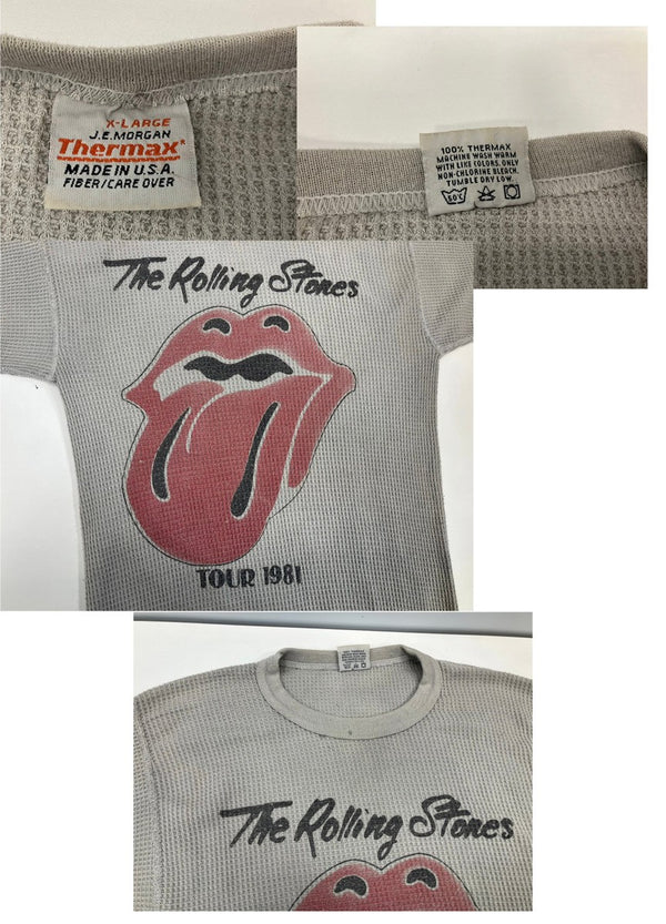 バンド band THE ROLLING STONES TOUR 1981 ローリング・ストーンズ サーマル 長袖 リップ＆タン MADE IN USA アメリカ製 XL ロンT グレー LLサイズ 101MT-3510