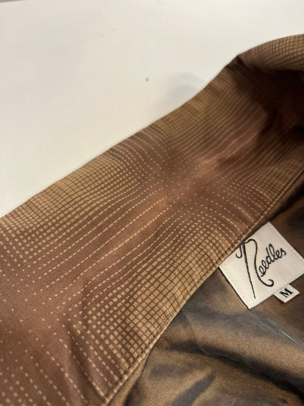 ニードルズ Needles オープンカラー チェックシャツ 開襟 茶 長袖シャツ ブラウン Mサイズ 101MT-5205