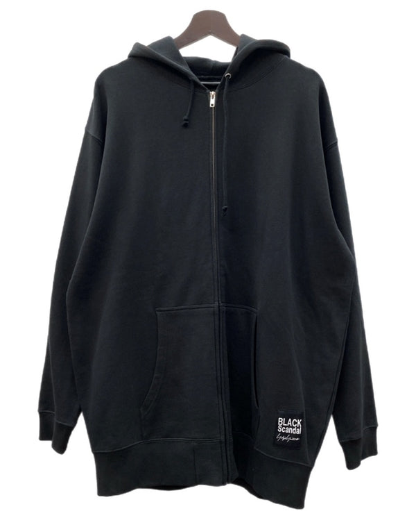 ヨウジヤマモト Yohji Yamamoto BLACK Scandal LOGO ZIPUP PARKER ロゴ ジップアップ パーカー フーディ スウェット 黒 HC-T92-993 サイズ 3 パーカ 刺繍 ブラック 104MT-2220