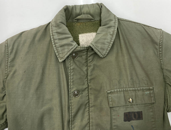 ミリタリー Military 80s 80年代 A-2 デッキジャケット US NAVY アメリカ軍 ステンシル フェード カーキ 緑 ジャケット グリーン Lサイズ 104MT-1987