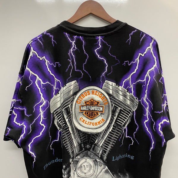 【曜日割引対象外】 ハーレーダビッドソン Harley Davidson 90's Thunder & Lightning USA製 Hanes Tシャツ ブラック XLサイズ 201MT-4201 VB