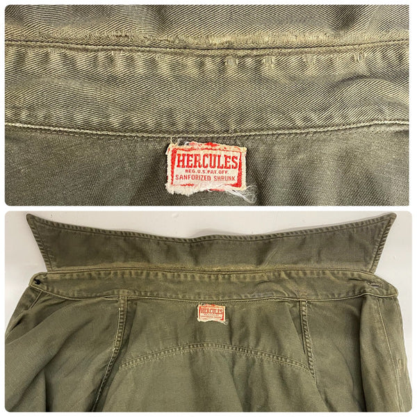 【曜日割引対象外】 ヴィンテージ vintage 40's 50's ヘラクレス HERCULES ワークシャツ 長袖シャツ カーキ 201MT-4760 VB