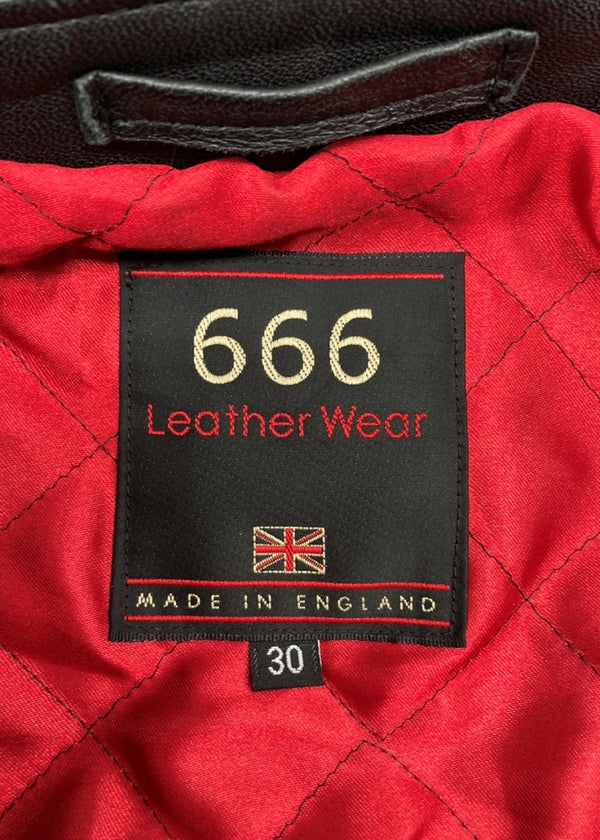 トリプルシックス 666 DOUBLE RIDERS JACKET ダブル ライダース ジャケット バイカー 革ジャン ロクロクロク ベルト 裏キルティング 黒 サイズ 30 ジャケット 無地 ブラック 104MT-1289