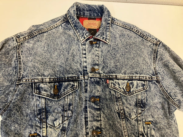 リーバイス Levi's 80's 80年代 70417-0819 ボタン裏527刻印 バッファローチェック ライナー ケミカルウォッシュ made in USA アメリカ製Gジャン デニム ジャケット ブルー Mサイズ 101MT-3694