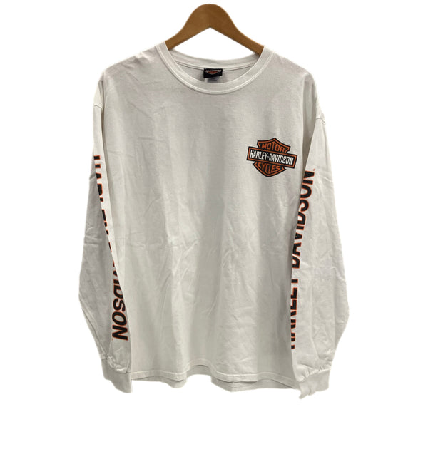 ハーレーダビッドソン Harley-Davidson バーアンドシールドロゴ No.1 RWBロゴ LIVE FREE RIDE FREE 袖プリント 両面プリント XL ロンT ホワイト LLサイズ 101MT-4539