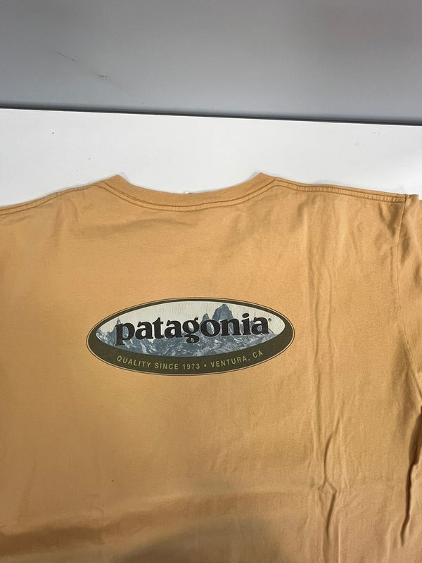 パタゴニア PATAGONIA 90s Vintage ヴィンテージ Beneficial T's  USA製 オーバルロゴ プリントTシャツ Tシャツ オレンジ Lサイズ 101MT-4734