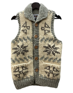 カナタ KANATA COWICHAN KNIT VEST カウチン ニット ベスト ノルディック柄 ボタン 厚手 白 灰 ベスト 総柄 グレー 104MT-2292