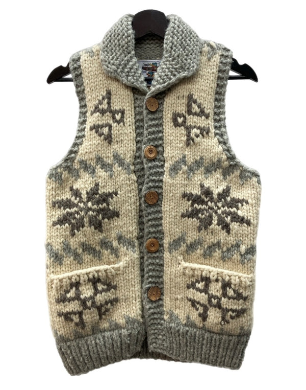 カナタ KANATA COWICHAN KNIT VEST カウチン ニット ベスト ノルディック柄 ボタン 厚手 白 灰 ベスト 総柄 グレー 104MT-2292