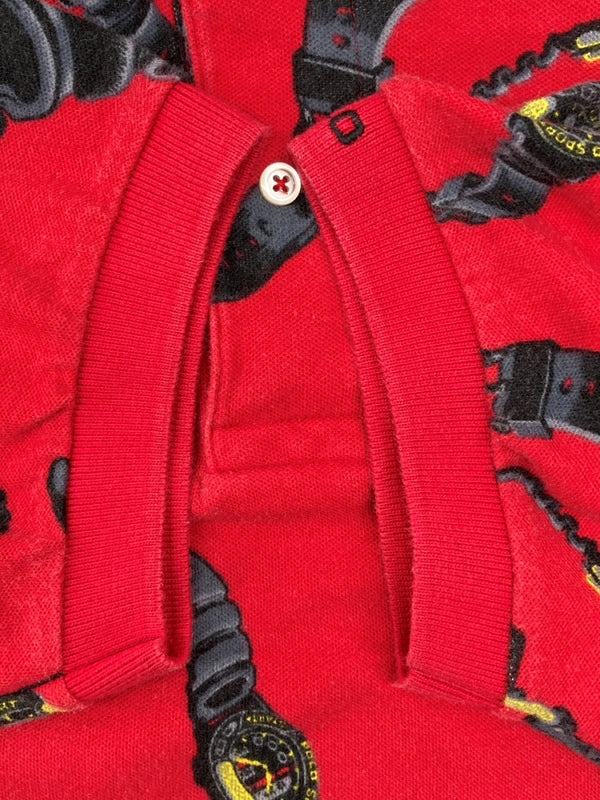 ラルフローレン RalphLauren POLO SPORT 90s CLOCK POLO SHIRT クロック ポロ シャツ USA製 腕時計 半袖 赤 半袖ポロシャツ 総柄 レッド Lサイズ 104MT-2350