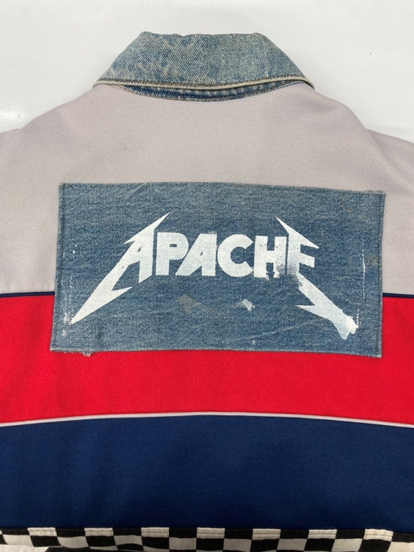 アパッチ APACHE REMAKE DENIM JACKET リメイク デニム ジャケット Gジャン ボタン ジャージ アウター インディゴ 青 ジャケット ロゴ マルチカラー Fサイズ 104MT-2214