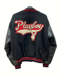 プレイボーイ PLAYBOY STADIUM JACKET スタジアム ジャケット スタジャン バーシティ レザー うさぎ USA製 黒 ジャケット ロゴ ブラック Sサイズ 104MT-929