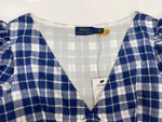 ラルフローレン RalphLauren ポロ POLO 現行タグ プラッド コットン Vネック ドレス Aライン アンクル丈 パフドスリーブ インド製 BLUE 青 211845958001 ワンピース ギンガムチェック ブルー SIZE0 104LT-194