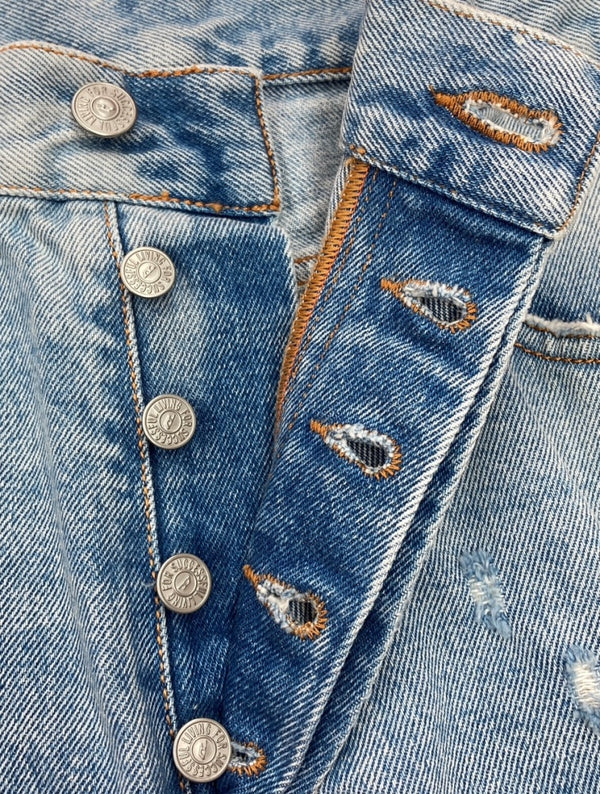 ディーゼル DIESEL STRAIGHT LOOSE FITTING DENIM PANTS ストレート ルーズ フィット デニム パンツ ボタンフライ パッチ ダメージ 青 ロゴ A03564 デニム ブルー サイズ 32 104MB-162