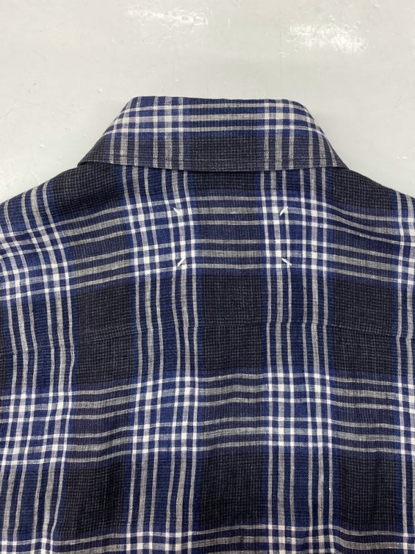 メゾンマルジェラ Maison Margiela LINEN CHECK SHIRT リネン チェック シャツ ボタンダウン BD 長袖 麻 薄手 青 S50DL0282 S44742 サイズ 38 長袖シャツ チェック ブルー 104MT-1072