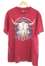 ハーレーダビッドソン Harley-Davidson Hanes ヘインズ USA製 両面プリント 半袖Tシャツ Tシャツ レッド Lサイズ 103MT-2979