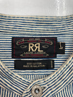 ダブルアールエル RRL 90s BAND COLLAR SHIRT JACKET バンド カラー シャツ ジャケット ワーク 三ツ星タグ Ralph Lauren 青 ジャケット ストライプ ブルー Lサイズ 104MT-1502