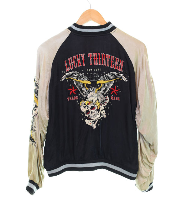 ラッキーサーティーン LUCKY13 スカル リバーシブル スカジャン SKULL Souvenir Jacket Reversible サイコロ ダイス lucky thirteen ジャケット ブラック Sサイズ 103MT-2573