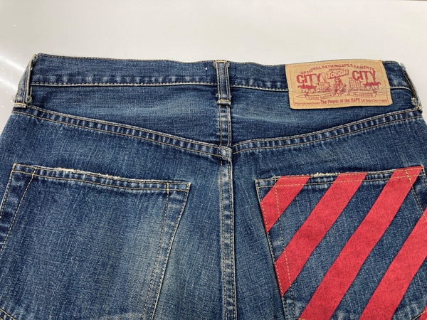 アベイシングエイプ A BATHING APE Milo Face Denim Pants マイロ フェイス デニム パンツ ジーンズ 紺 プリント デニム ネイビー Sサイズ 104MB-370