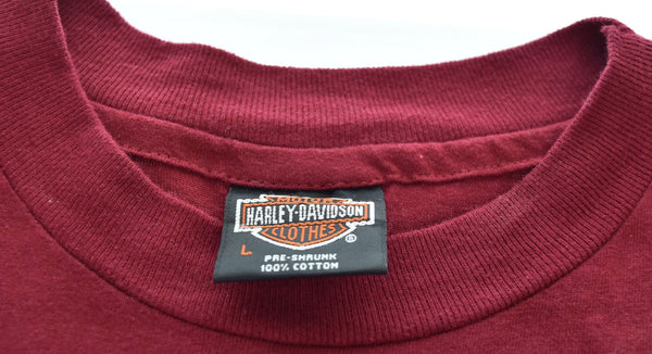 ハーレーダビッドソン Harley-Davidson Hanes ヘインズ USA製 両面プリント 半袖Tシャツ Tシャツ レッド Lサイズ 103MT-2979