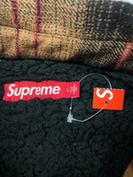 シュプリーム SUPREME 23AW Lined Flannel Snap Shirt ライン フランネル スナップ シャツ バックロゴ 長袖 刺繍 裏地ボア 茶色 長袖シャツ チェック ブラウン Lサイズ 104MT-624