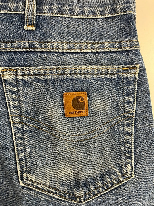 カーハート Carhartt Denim Pants デニムパンツ ジーンズ テーパード 青 USA製 アメリカ製 B160 DST デニム ブルー W44×L34 101MB-666