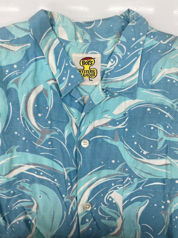 ヒステリックグラマー HYSTERIC GLAMOUR 80s 90s OPEN COLLAR SHIRT オープン カラー シャツ ハワイアン アロハ イルカ アーカイブ 開襟 半袖 青 0140 半袖シャツ 総柄 ブルー 104MT-1893