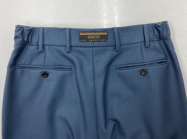 グッチ GUCCI LOOSE FITTING TROUSERS ルーズ フィット トラウザーズ ウール混 ジョガー パンツ 紺 ロゴ 595487 Z408M スラックス ネイビー サイズ 44 104MB-155