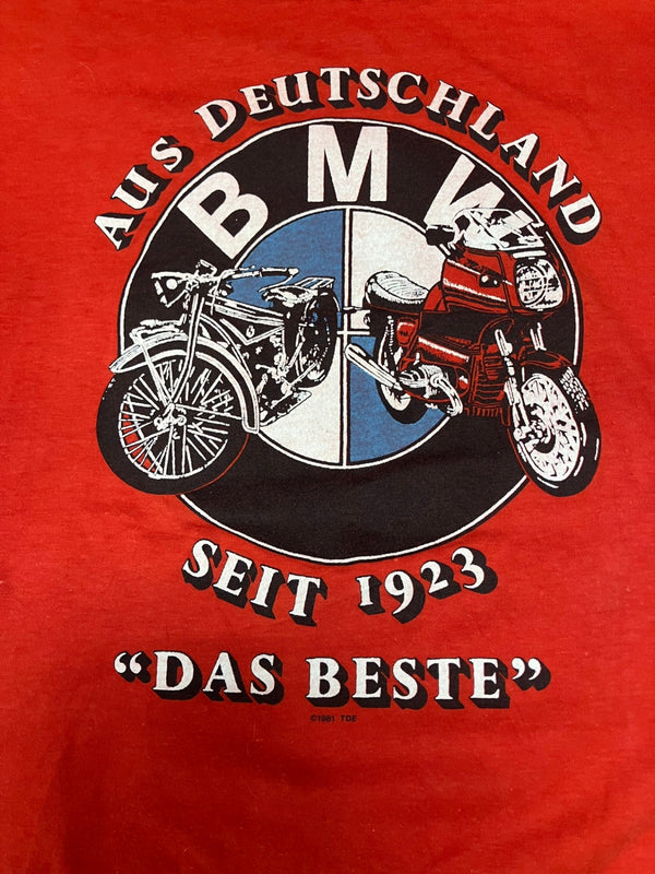 ヴィンテージ vintage 80's 80s Hanes BMW BIKE ©1981 バイク プリント アメリカ製 MADE IN USA 袖裾シングルステッチ Tシャツ レッド Mサイズ 101MT-3204